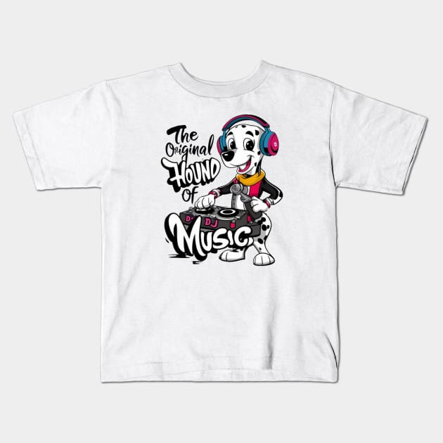 Cartoon Dalmatian Dog DJ Music Lover Kids T-Shirt by Sniffist Gang